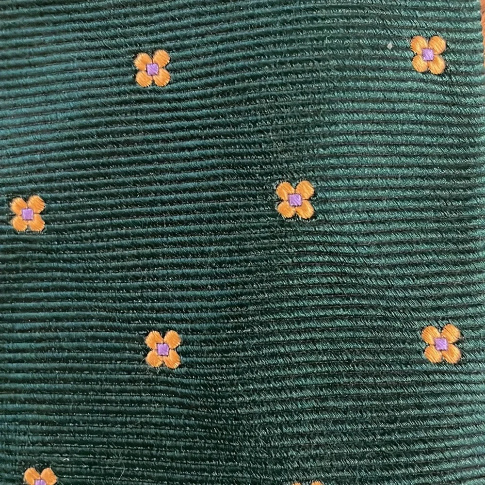 Brooks Brothers Teal Silk Tie with Small Yellow & White Flower Motif